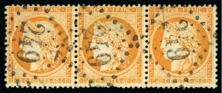 1870, Bande de 3 Type Siège 40 centimes orange avec
