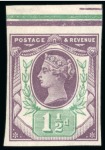 1887 Jubilee 1 1/2d purple & green imprimatur from pl.6, top marginal 