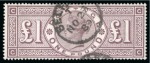 1888 Wmk Orbs £1 brown-lilac CC used with Belfast cds