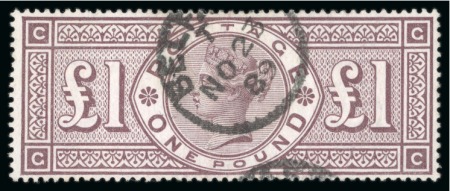 Stamp of Great Britain » 1855-1900 Surface Printed » 1883-84 & 1888 High Values 1888 Wmk Orbs £1 brown-lilac CC used with Belfast cds