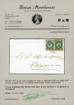 1868-69 5c green 'Eleven Stars', two examples on cover to Chile with 14 bras red cancel