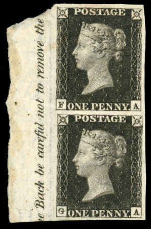 1840 1d. black, pl. 6, FA-GA, Mint vertical pair from