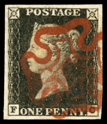Stamp of Great Britain » 1840 1d Black and 1d Red plates 1a to 11 1840 1d. intense black, Pl. 1a, FC, large balanced