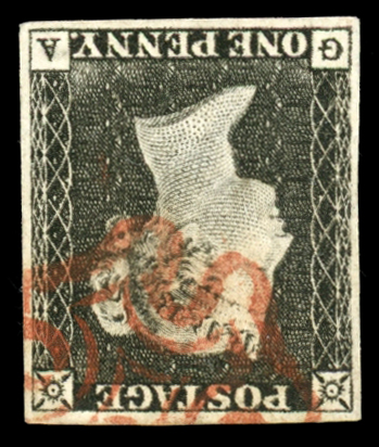 1840 1d. Black, Plate 1a, GA, watermark inverted,