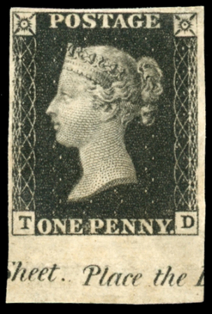 Stamp of Great Britain » 1840 1d Black and 1d Red plates 1a to 11 1840 1d. Black, Pl. 6, TD, a mint example from the foot of the sheet