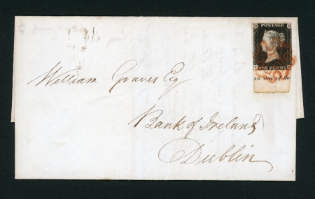 1840 1d. Black, unplated, TH from the foot of the sheet