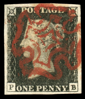 1840 1d. intense black, Pl. 1b, PB (re-entry), large