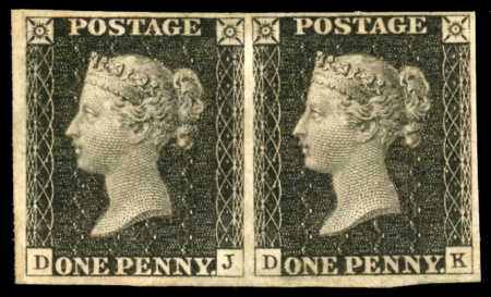 Stamp of Great Britain » 1840 1d Black and 1d Red plates 1a to 11 1840 1d. Black, Pl. 7, DJ-DK horizontal pair, large margins all round, unused