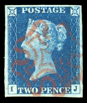 1840 2d. Bright Blue, Plate 1, IJ, large margins all