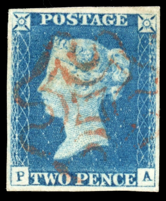Stamp of Great Britain » 1840 2d Blue (ordered by plate number) 1840 2d. Blue, Plate 1, PA, large balanced margins,