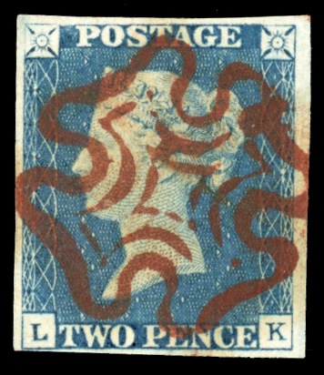 Stamp of Great Britain » 1840 2d Blue (ordered by plate number) 1840 2d. blue, Pl. 1, LK, large margins all round,