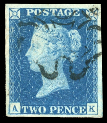 Stamp of Great Britain » 1840 2d Blue (ordered by plate number) 1840 2d. Blue, Pl. 2, AK, large margins all round,