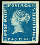 Stamp of Mauritius » 1848-59 Post Paid Issue » Earliest Impressions (SG 3-5) 2d. Deep blue on deep blue to greyish blue paper, unused