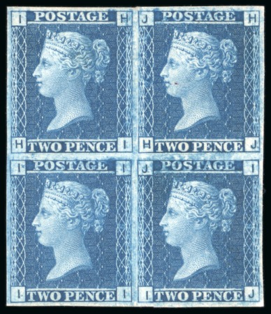 Stamp of Great Britain » Line Engraved Essays, Plate Proofs, Colour Trials and Reprints 1867 2d Blue pl.9 HI/IJ Paris Exhibition proof in block of four