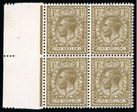 1912-24 1s Deep bronze-brown mint nh left hand marginal block of four