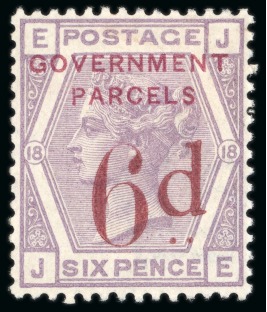 Stamp of Great Britain » Officials Government Parcels: 1883 6d on 6d lilac "GOVERNMENT / PARCELS" overprint essay, type A, in red, mint og