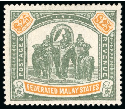 Stamp of Malaysia » Federated Malay States 1904-22 $25 green and orange, wmk MCA, mint