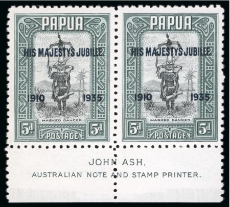 Stamp of Papua 1935 Silver Jubilee 1d to 5d set of four in mint n.h. lower marginal pairs with John Ash printer's inscription