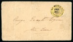 1850-51 4 cents black on orange, with initials of postal official Lorimer "WHL", used on cover