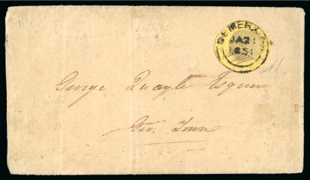 1850-51 4 cents black on orange, with initials of postal official Lorimer "WHL", used on cover