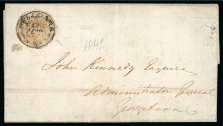 Stamp of British Guiana » 1850 Cotton-Reels (SG 1-8) 1850-51 4 cents black on pale yellow pelure paper, Townsend type B, used on cover