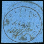 Stamp of British Guiana » 1850 Cotton-Reels (SG 1-8) 1850-51 12 cents black on blue, on thick paper, Townsend Type B, with initials of postal clerk Wight "EDW", cut square