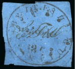 Stamp of British Guiana » 1850 Cotton-Reels (SG 1-8) 1850-51 12 cents black on blue, Townsend Type A, with initials of postal official Wight "EDW", cut square