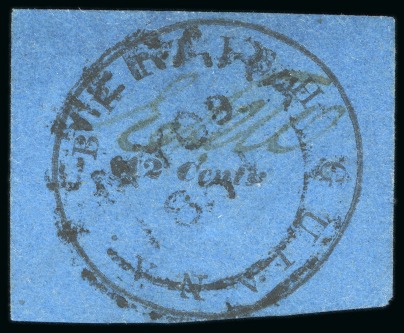 1850-51, 12 cents black on blue, Townsend Type B, with initials of postal clerk Wight "EDW