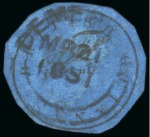 1850-51 12 cents black on blue, Townsend Type B, "EDW", cut round 
