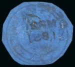 1850-51 12 cents black on blue, Townsend Type B, "EDW", cut round 