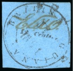 1850-51 12 cents black on pale blue, Townsend Type D, "EDW", cut square