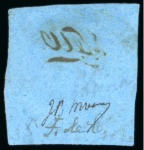 1850-51 12 cents black on pale blue, Townsend Type C, "2" of "12" with straight foot, used