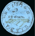 Stamp of British Guiana » 1850 Cotton-Reels (SG 1-8) 1850-51 12 cents black on pale blue, Townsend Type C, "2" of "12" with straight foot