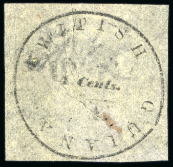 1850-51, 4 cents black on pale yellow, pelure paper, cut square and almost looking like unused, Townsend Type A