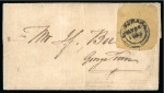 Stamp of British Guiana » 1850 Cotton-Reels (SG 1-8) 1850-51 4c black on pale yelow on pelure paper, cut square on cover
