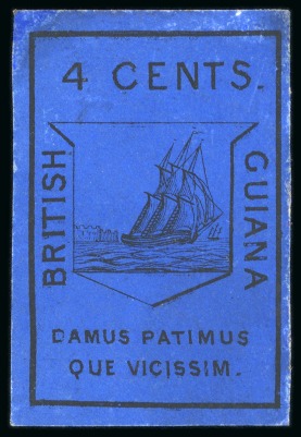 Stamp of British Guiana » 1852 Waterlow (SG 9-10) 1852 Waterlow 4 cents black on deep blue, exceptionally fresh unused with clear margins