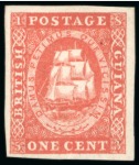 Stamp of British Guiana » 1853 Waterlow Lithographs (SG 11-21) 1853 Waterlow lithographed 1 cent vermilion, brilliantly fresh mint o.g.