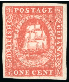 1853 Waterlow lithographed 1 cent vermilion, brilliantly fresh mint o.g.