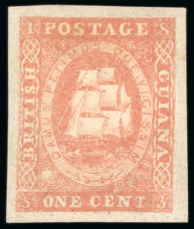 Stamp of British Guiana » 1853 Waterlow Lithographs (SG 11-21) 1853-59 Waterlow lithographed 1 cent dull red type C, unused