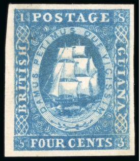 1853-55 Waterlow lithographed 4 cents deep blue, very fresh mint with part original gum