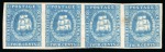 1853-55 Waterlow lithographed 4 cents blue, the remarkable horizontal strip of four