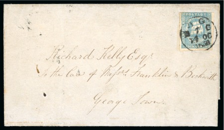 1858 Waterlow lithographed 4 cents pale blue, second stone, used on cover 