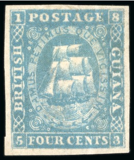 Stamp of British Guiana » 1853 Waterlow Lithographs (SG 11-21) 1860 figures framed 4 cents dull blue, fresh mint o.g.