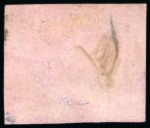 Stamp of British Guiana » 1856 Provisionals (SG 23-27) 1856 Provisional 4 cents black on rose-carmine, cut square, central Demerara datestamp