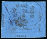 Stamp of British Guiana » 1856 Provisionals (SG 23-27) 1856 Provisional 4 cents black on blue glazed surface-coloured, cut square with exceptional margins, used