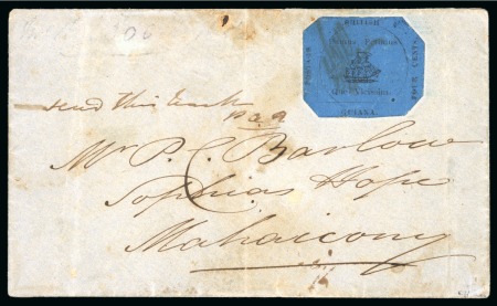 Stamp of British Guiana » 1856 Provisionals (SG 23-27) THE FAMOUS "HOPE" COVER - 1856 Provisional 4 cents black on blue surface glazed paper, used on cover to Sophia's Hope 