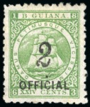 1881 2 cents on 24 cents green (SG O5) with missing provisional horizontal black bar