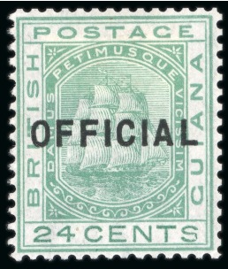 Stamp of British Guiana » Official Stamps Officials: 1877 24 cent green (unissued), mint o.g.