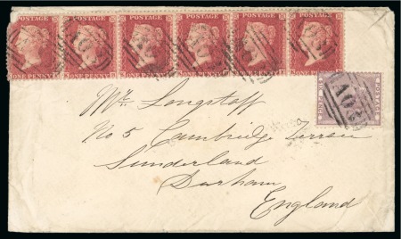 Stamp of British Guiana » British Post Offices 1860 Cover from Demerara to Sunderland with strip of six 1d red and single 6d lilac