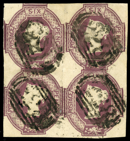 Stamp of Great Britain » 1847-54 Embossed 1847-54 6d. purple used block of four with margins